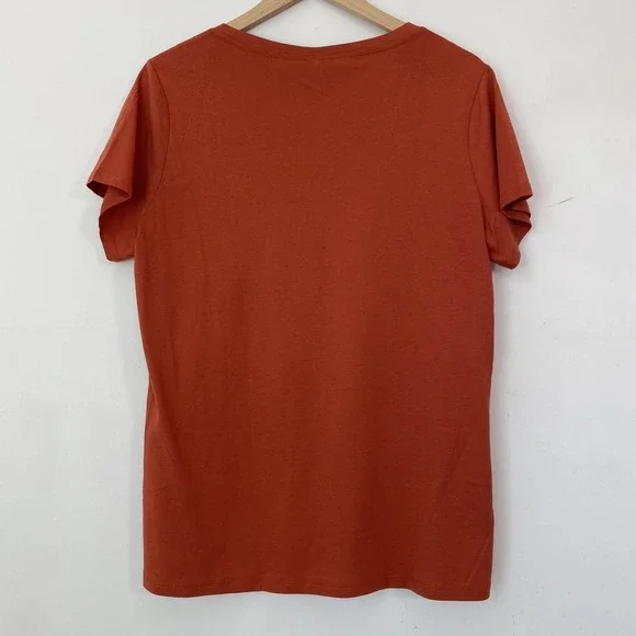 Quince Womens V-Neck Cotton Modal T Shirt Size L Burnt Sienna Capsule Minimalist - Picture 3 of 11